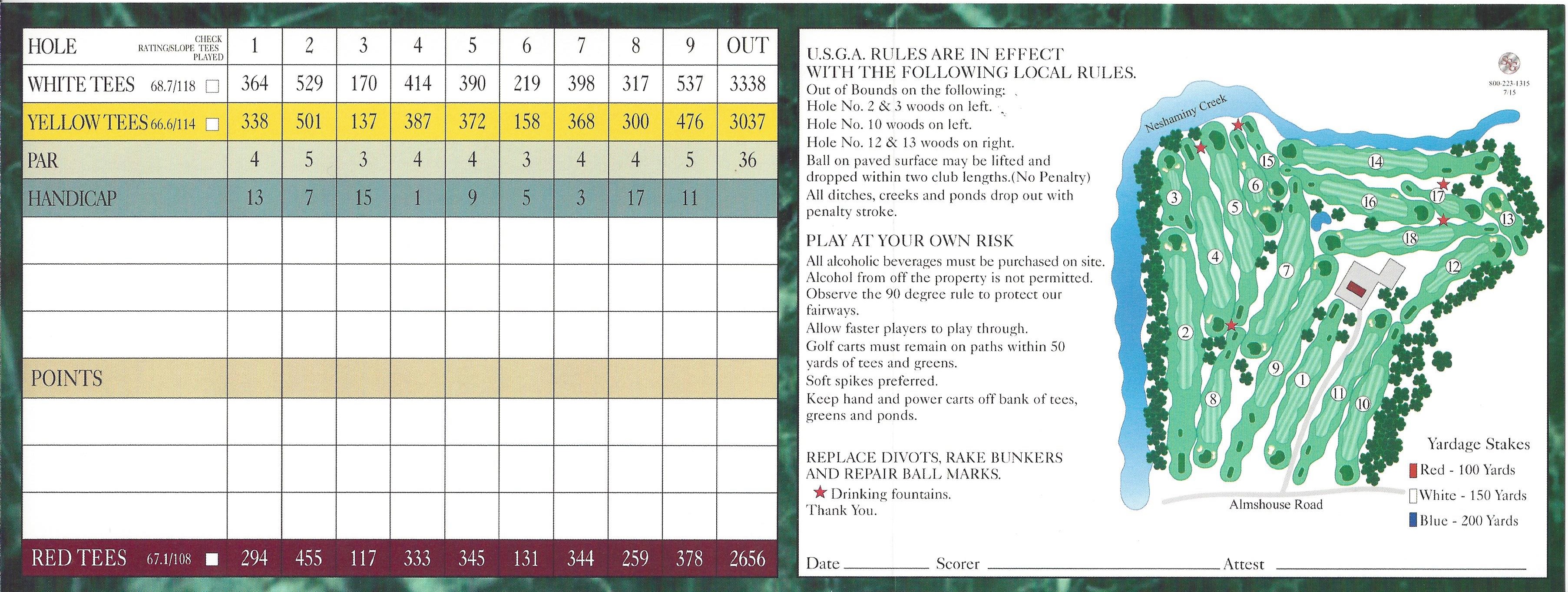 Neshaminy Valley Golf Club Scorecard. 